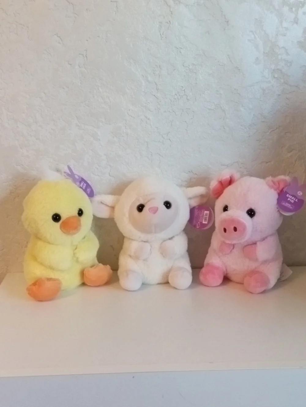 Plush Farm Animal Toy Trio - Yellow, White & Pink Small Pets